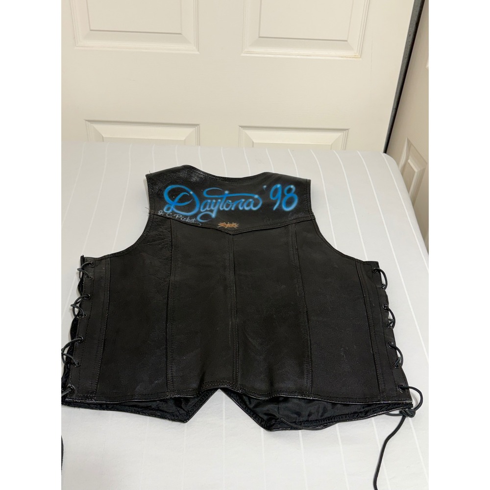 Vintage Bikers Leather Daytona 98 Airbrushed Motorcycle Vest Black Mens 42